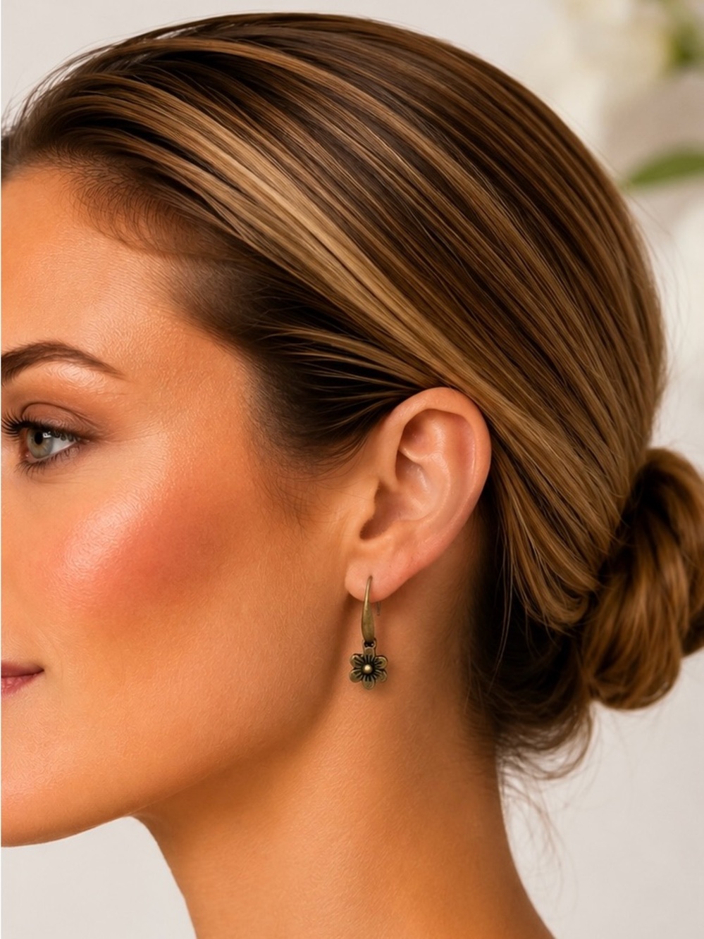 Bronze hook with Flower Drop Earrings - Women Jewelry